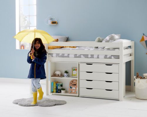 breeze midsleeper with desk and chest of drawers