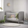 Here's the first item: the Clara cot bed. It has open sides so you can easily see your baby when they're sleeping. It also has special rails to protect your baby's gums when they're teething. The mattress can be set high when your baby is small, so you don't have to bend down too much to get them in and out. As your baby grows and starts to sit and stand, you can lower the mattress to two other levels for extra safety. When your child is ready for a bigger bed, the Clara cot bed can easily turn into a nice junior bed. This means the Clara cot bed lasts a long time and is a good deal.