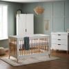 Maya 3 Piece Bedroom Set inc Cot Bed, Chest & Wardrobe in White/Natural