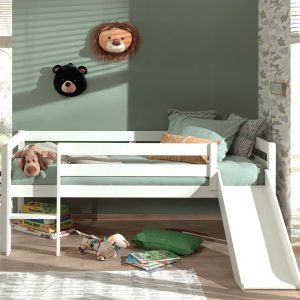 Breeze Solid Wood Low Midsleeper Bed with Slide in White - Image 4