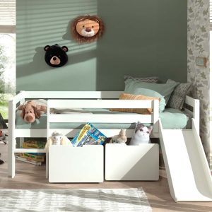 Breeze Solid Wood Low Midsleeper Bed with Slide in White - Image 3