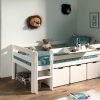 This Breeze Low Midsleeper single bed in White is lower in height than a traditional midsleeper making it easily accessible for little legs! The ladder can be fixed to the left or right at point of assembly, offering the best option to suit your room layout. Made from solid wood with a beautiful painted exterior, it has a stunning premium finish and allows for lots of storage underneath the bed. This bed can be paired with our Breeze Storage units which slot perfectly below the bed base, offering lots of storage space to keep toys and games tided away out of sight.