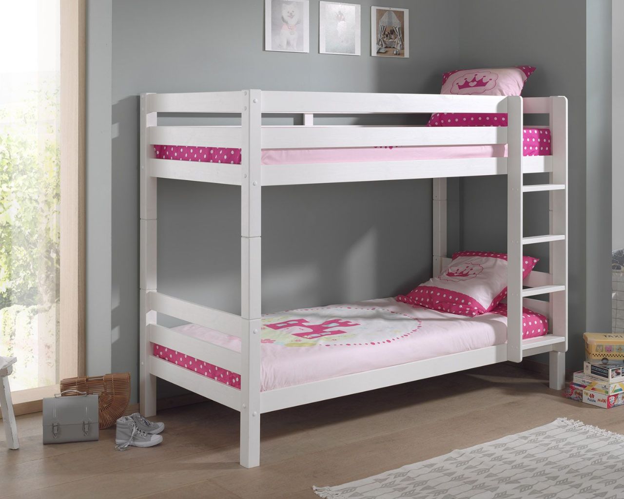 Our Breeze Solid Wood Bunk Beds are beautifully made from solid pine. Not only does this make them sturdy and solid enough to last for years and years, their classic design with see your child all the way through to their teens. The ladder has useful hand holes which help when climbing the ladder and give reassurance to both children and parents. The bunk can split into single beds, should your children tire of a bunk bed and extending the life of the bunk bed in future.