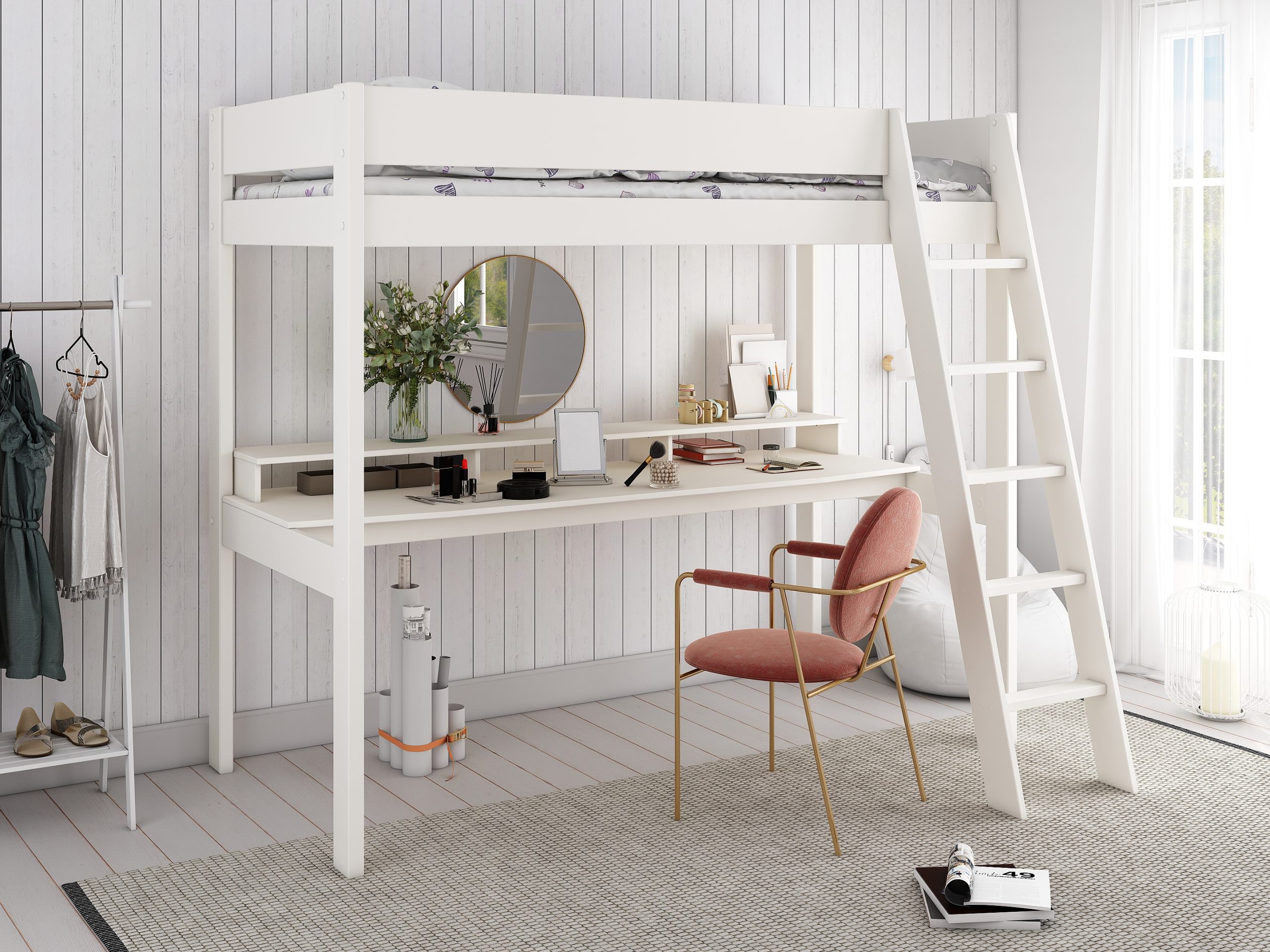 Estella White High Sleeper with Gaming Desk