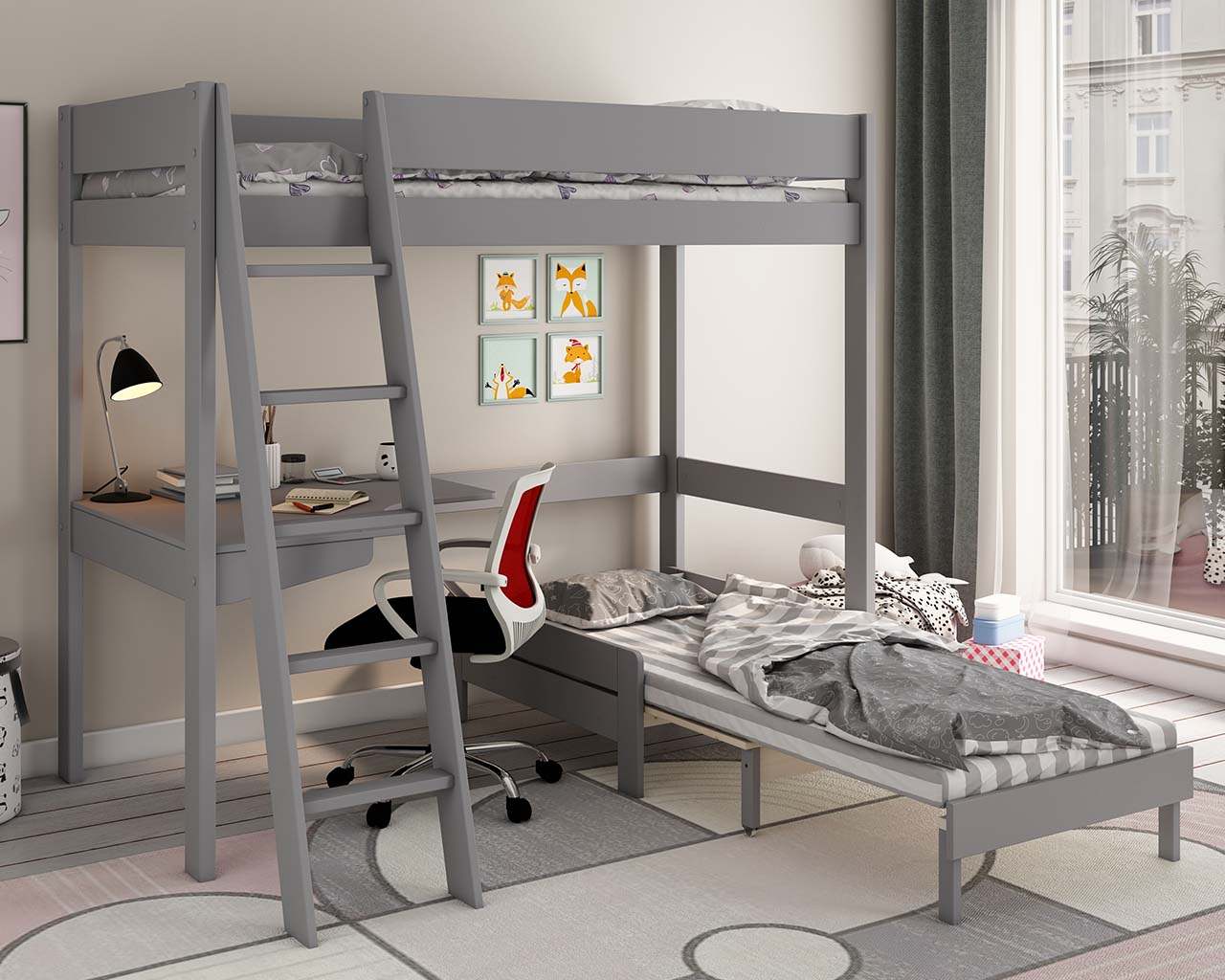 Estella Grey High Sleeper with Desk and Sofabed - Image 2