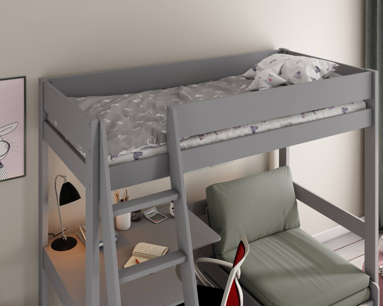 Estella Grey High Sleeper with Desk and Sofabed - Image 3
