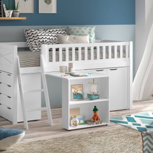 Henley White Storage Midsleeper with Pullout Desk, Chest and Cupboard