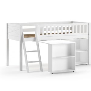 Alternative view of Henley White Midsleeper with Pullout Desk and Bookcase
