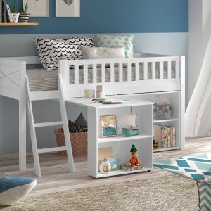Henley White Midsleeper with Pullout Desk and Bookcase
