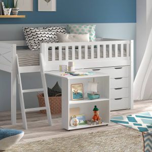 Henley White Midsleeper with Pullout Desk and Chest