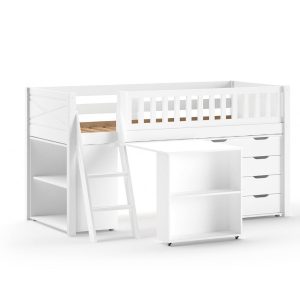 Alternative view of Henley White Midsleeper with Pullout Desk, Chest and Bookcase