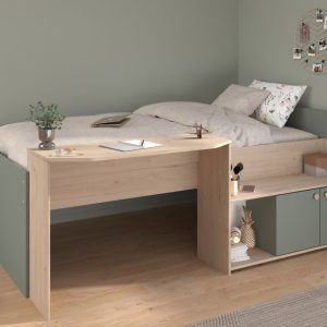 Every parent knows that a child’s bedroom needs to be more than just a place to sleep - it should inspire, organize, and adapt as they grow. That’s exactly what the Parisot Jade Cabin Bed delivers. Crafted in warm wood tones with fresh green accents, this beautiful cabin bed transforms your child’s room into a functional haven. The integrated desk provides the perfect workspace for homework and creativity, while generous shelving and a closed cupboard keep books, toys, and daily essentials neatly stored yet easily accessible. Designed with space-saving ingenuity, the Jade Cabin Bed makes the most of every inch - ideal for smaller bedrooms that need to multitask. From bedtime stories to study sessions, everything has its place in this thoughtfully designed frame.