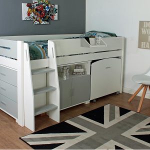 Urban Grey Midsleeper with Pullout Desk, Chest and Cupboard