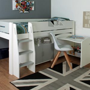 Urban Grey Midsleeper with Pullout Desk and Cupboard
