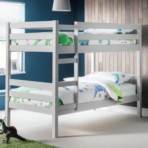 A beautifully simple bunk bed with modern clean lines, it's strong and sturdy structure is made from solid wood so will offer the support and durability needed for a shared bedroom. With a soft dove grey sprayed finish it has beautiful seamless coverage. Great for a shared room, offering a great space saving solution!