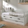 The Parker White Cabin bed with Storage Drawers is a beautiful solid wood bed, made from Scandinavian pine, sourced from sustainably managed forests, and finished in a non-toxic white lacquer. It is a great space saving solution for smaller or shared bedrooms and offers multiple built in drawers for keeping everything tided neatly away. With the option of adding a trundle drawer, you can provide another sleep space for guests or use as storage drawer - perfect for all those toys and books! The Parker White Cabin bed is a premium children's bed and is strong in structure, a great option for younger children ready for a bigger bed without the commitment of a ladder to climb. The drawers have easy to open cut out handles which are perfect for smaller hands and with easy glide runners they are super simple to use. The optional trundle drawer is set upon castors making it easy to move in and out from underneath the bed.