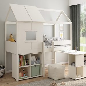 Midi Playhouse Midsleeper Bed with Desk and Cube