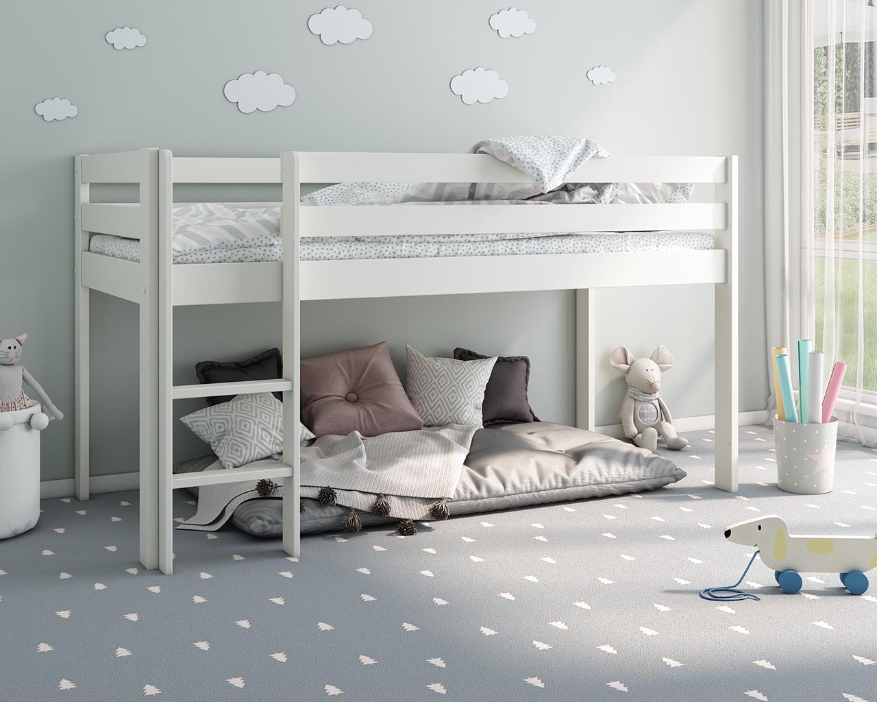 Nora Solid Wood Storage Cabin Midsleeper White - Image 3