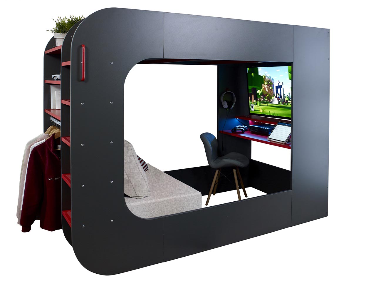 Podbed Gaming Highsleeper with Chair Bed 120x200cm - Image 4