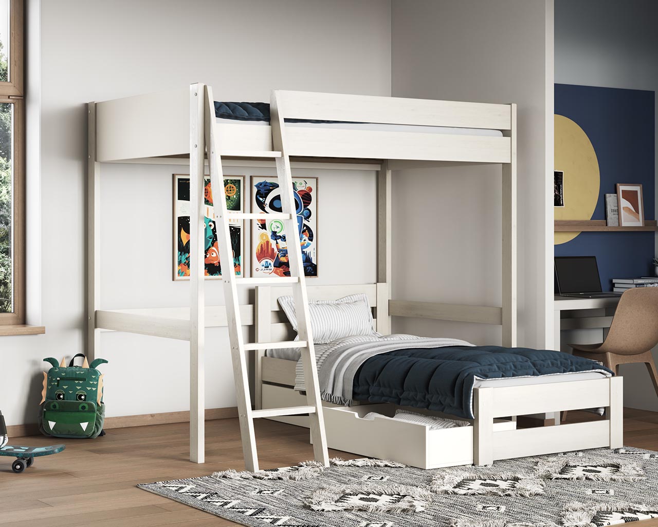 Tera Small Double Highsleeper With Single L Shaped Bed White - Image 2