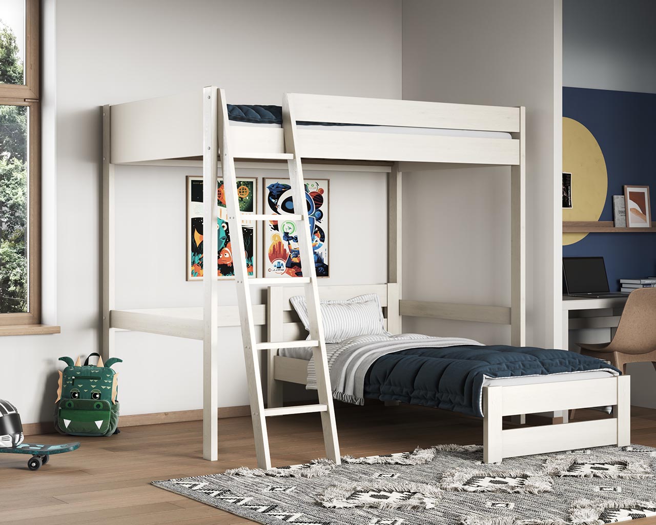 Tera Small Double Highsleeper With Single L Shaped Bed White
