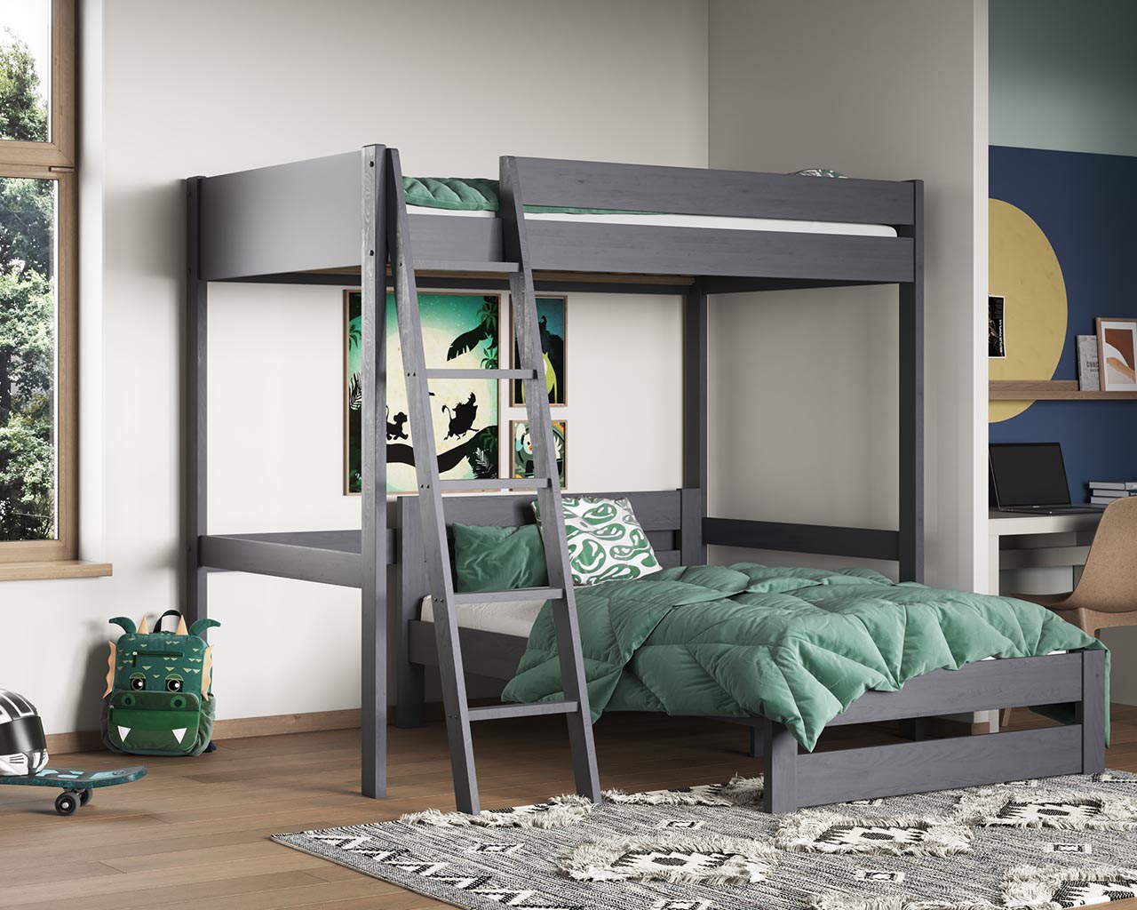 Tera Single Highsleeper with L Shaped Small Double Bed Grey