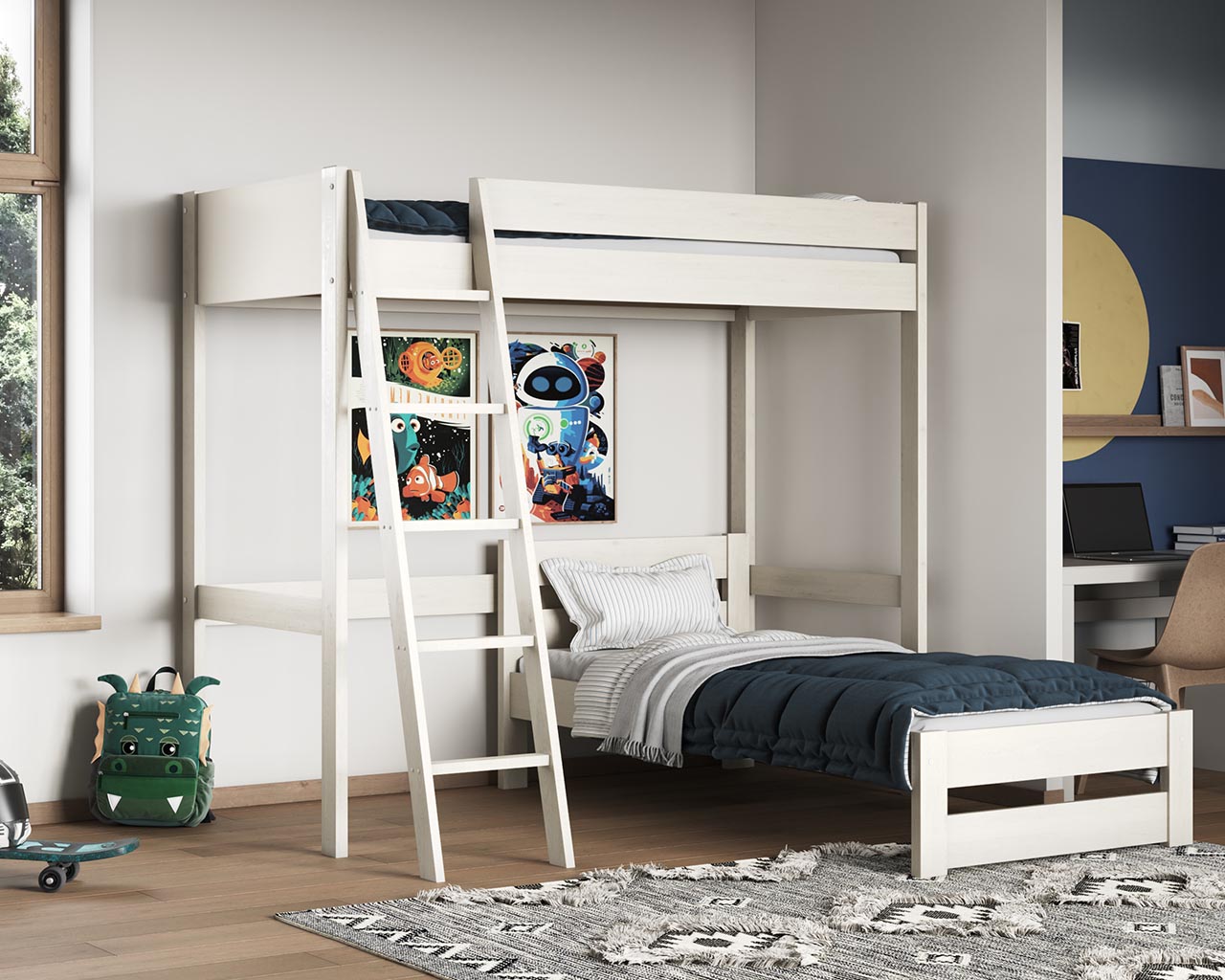 Tera Single Highsleeper with L Shaped Single Bed- White