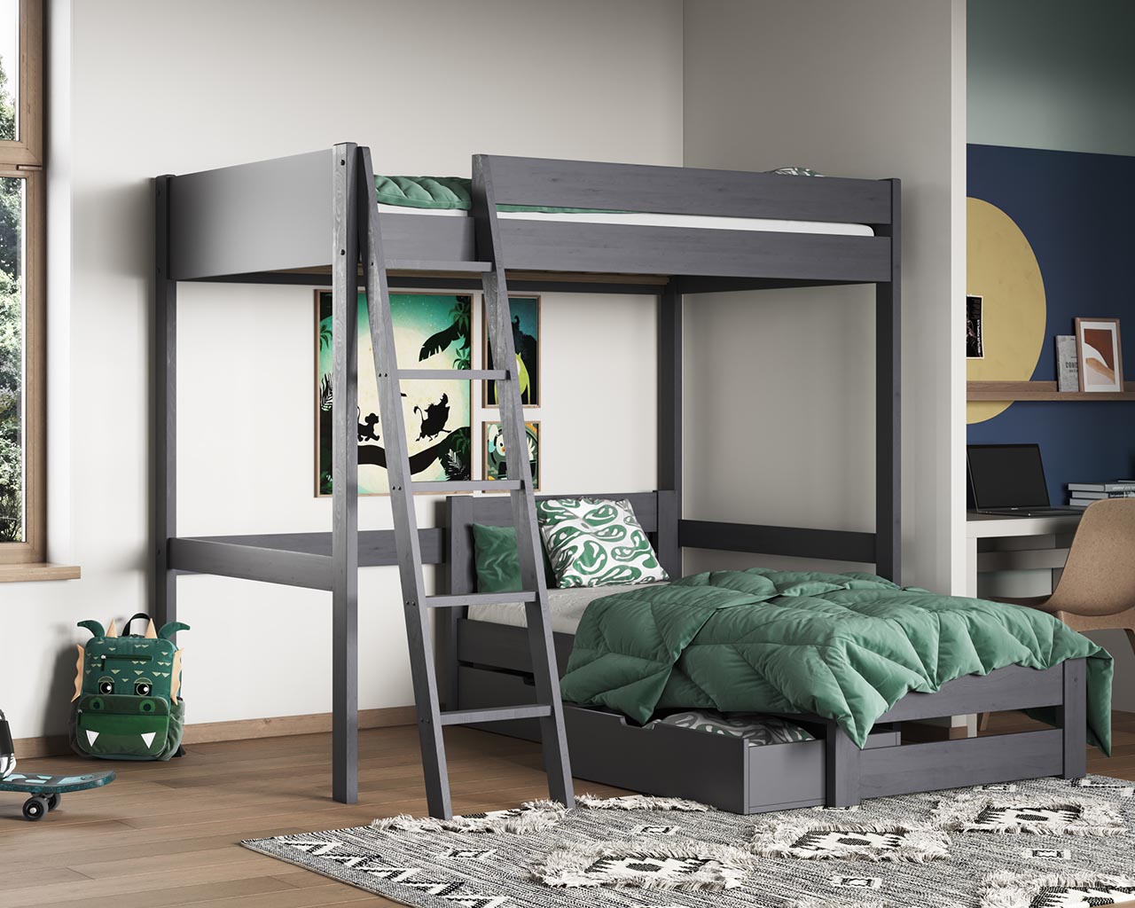 Tera Small Double Highsleeper With Single L Shaped Bed Grey - Image 2