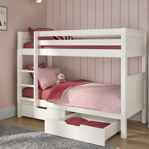 This stylish Classic Originals Wooden Bunk Bed is a timeless bunk bed and would look great in all bedrooms. Finished in a Pure White lacquer, it is a classic children's bunk bed. The handy pair of underbed storage drawers allow clothes, books and toys to be neatly tidied away. This sturdy bed can convert into two full size single beds if required in the future.