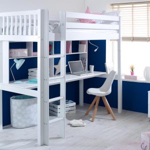 Alternative view of Nordic High sleeper 2 with long desk & shelving