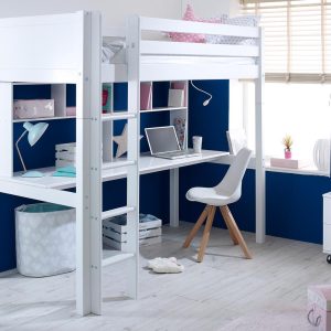 Nordic High sleeper 2 with long desk & shelving
