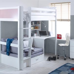 Nordic High Sleeper 3 with Desk, Shelving and Sofa Bed - Image 4
