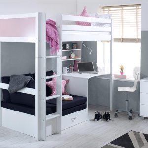 Nordic High Sleeper 3 with Desk, Shelving and Sofa Bed - Image 5