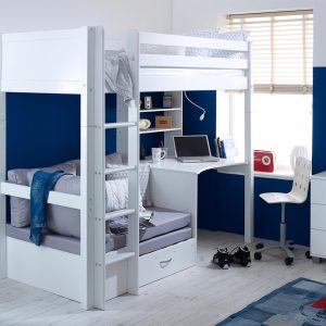 Nordic High Sleeper 3 with Desk, Shelving and Sofa Bed - Image 9