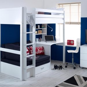 Nordic High Sleeper 3 with Desk, Shelving and Sofa Bed - Image 8