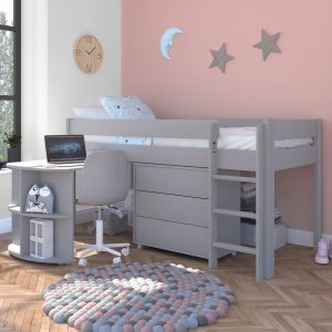 Stompa Uno Midsleeper in Grey With Pull Out Desk And 3 Drawer Chest