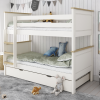 The Heritage Bunk Bed is a timeless classic bunked with traditional head and foot boards with oak effect detailing on the headboards and ladder treads. With a useful underbed drawer that easily slides in and out from under the bed, this can be used as a trundle bed for sleepovers or a storage drawer for clothes, bedding, games etc. A great bunk bed for children sharing a room or for sleepovers, with a generous clearance between the bunks of 70cm. The ladder can be built on the left or right to suit your bedroom layout. Manufactured from solid pine, this is a strong and sturdy bunk which can split into 2 x single beds if you tire of a bunkbed over time.