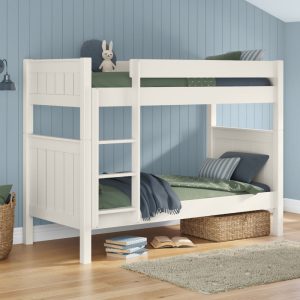 The Classic Kids Wooden Bunk Bed is another fabulous bed from Stompa. It comes in a beautiful warm white finish or soft grey with lovely classic tongue and groove detailing on the head and foot boards. This sturdy bed can convert into two full size single beds. It is not only a popular choice from our range of children’s bunk beds among parents, but also a favourite among children sharing a room. Add an open trundle under the bed for sleepovers!