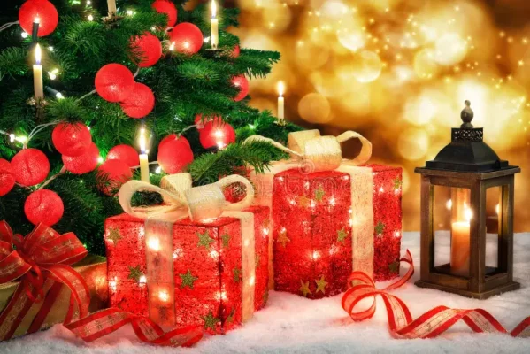 Christmas Charms with Glowing lights and foliage 