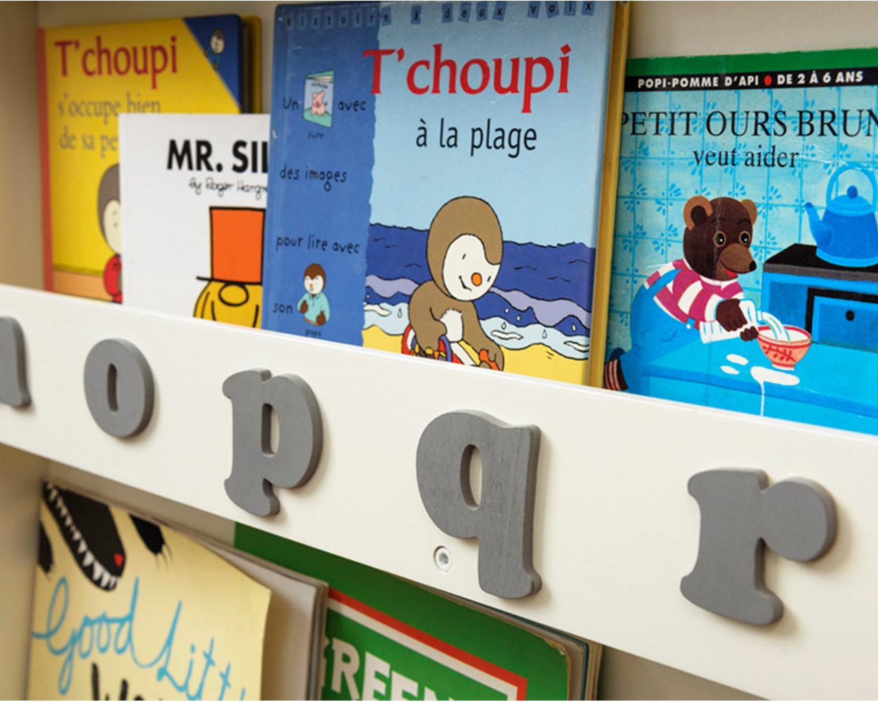Open Facing Bookcase with Pale Grey lowercase letters - Image 3