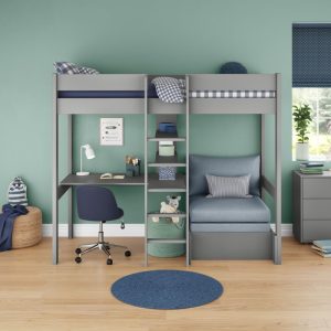 Uno 5 Grey Highsleeper With Desk & Pullout Chairbed With Grey Cushion Set - Image 3