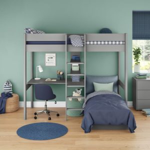 Uno 5 Grey Highsleeper With Desk & Pullout Chairbed With Grey Cushion Set - Image 4