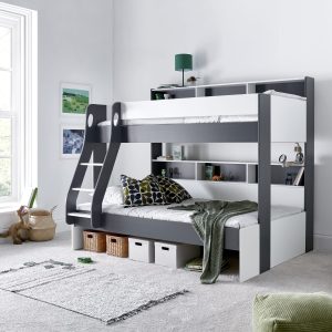 Alternative view of Lisbon Grey & White Triple Wooden Storage Bunk Bed