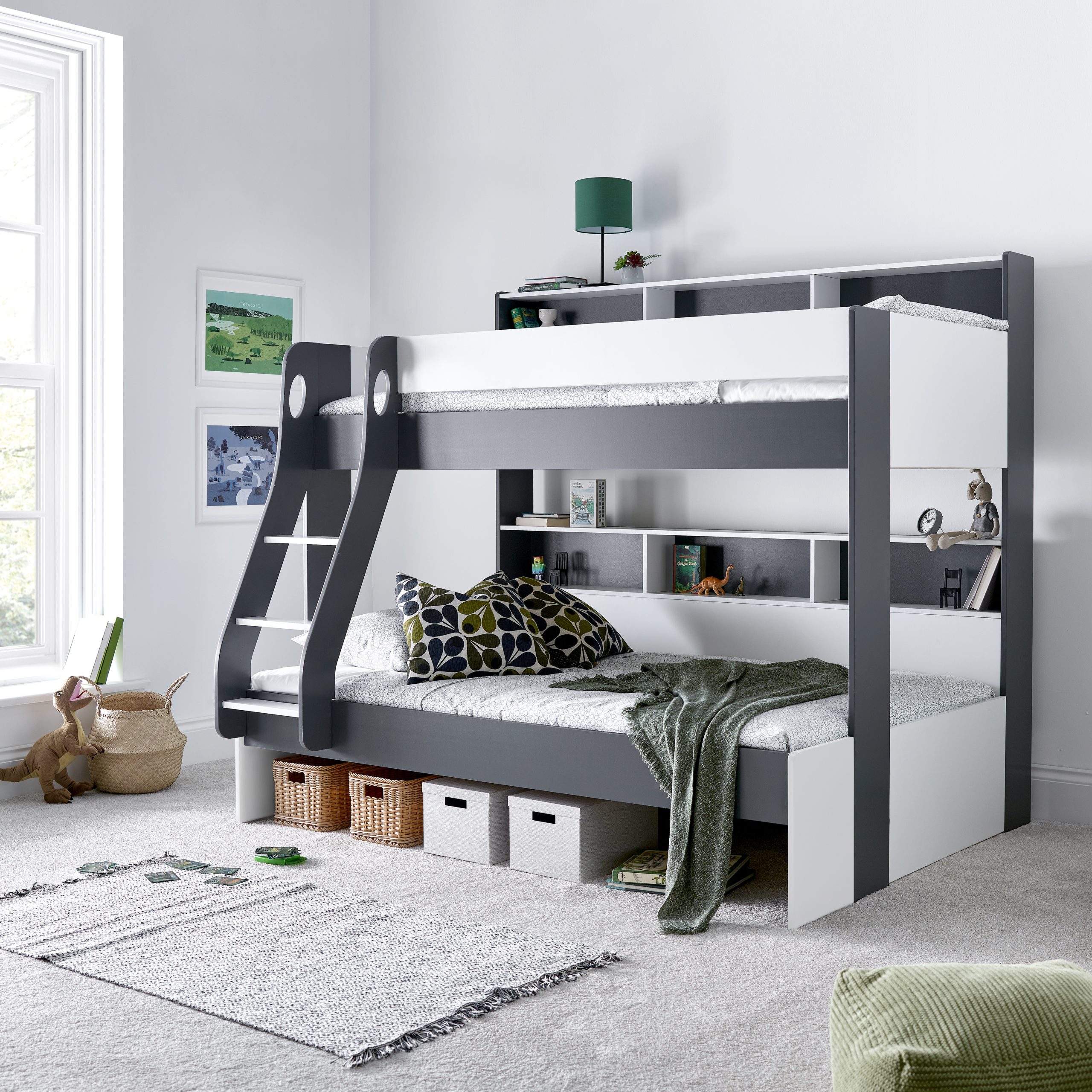 Lisbon Grey & White Triple Wooden Storage Bunk Bed - Image 2
