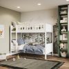 Ashley White Bunk Bed This bunk bed is great for small rooms. It's made of strong wood and looks nice. The white colour goes with everything. It has a simple design at the top and bottom, making it a comfy place to sleep. The ladder makes it easy to climb to the top.