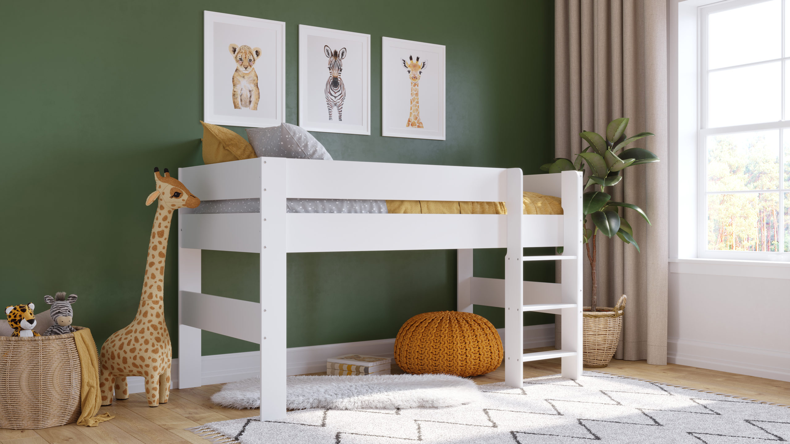 he Coast Mid-Sleeper bed looks good in today's bedrooms. It's made with straight lines and strong panels, so it's modern and built to last. It's also safe, meeting UK and European rules. This bed saves space because you can use the area underneath for storage or play.