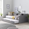 The Mercury Grey Guest Bed is a nice, comfy bed that doesn't take up too much space. It has shelves for extra storage. You can use it as a bed or a sofa. It's made of strong pine wood to last a long time. Its simple, modern colour looks good in any bedroom.