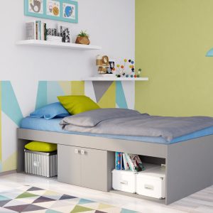 The Paddington low cabin bed is ideal for children or teenagers who need a place to sleep. This single bed frame has lots of storage with three different compartments: two open shelves and a central cupboard.