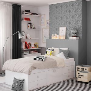 The Merlin multi-drawer single bed is a great solution for your child's or teenager's sleeping needs. This single bed frame includes plenty of storage with four drawers for clothes and a central cupboard for other items.