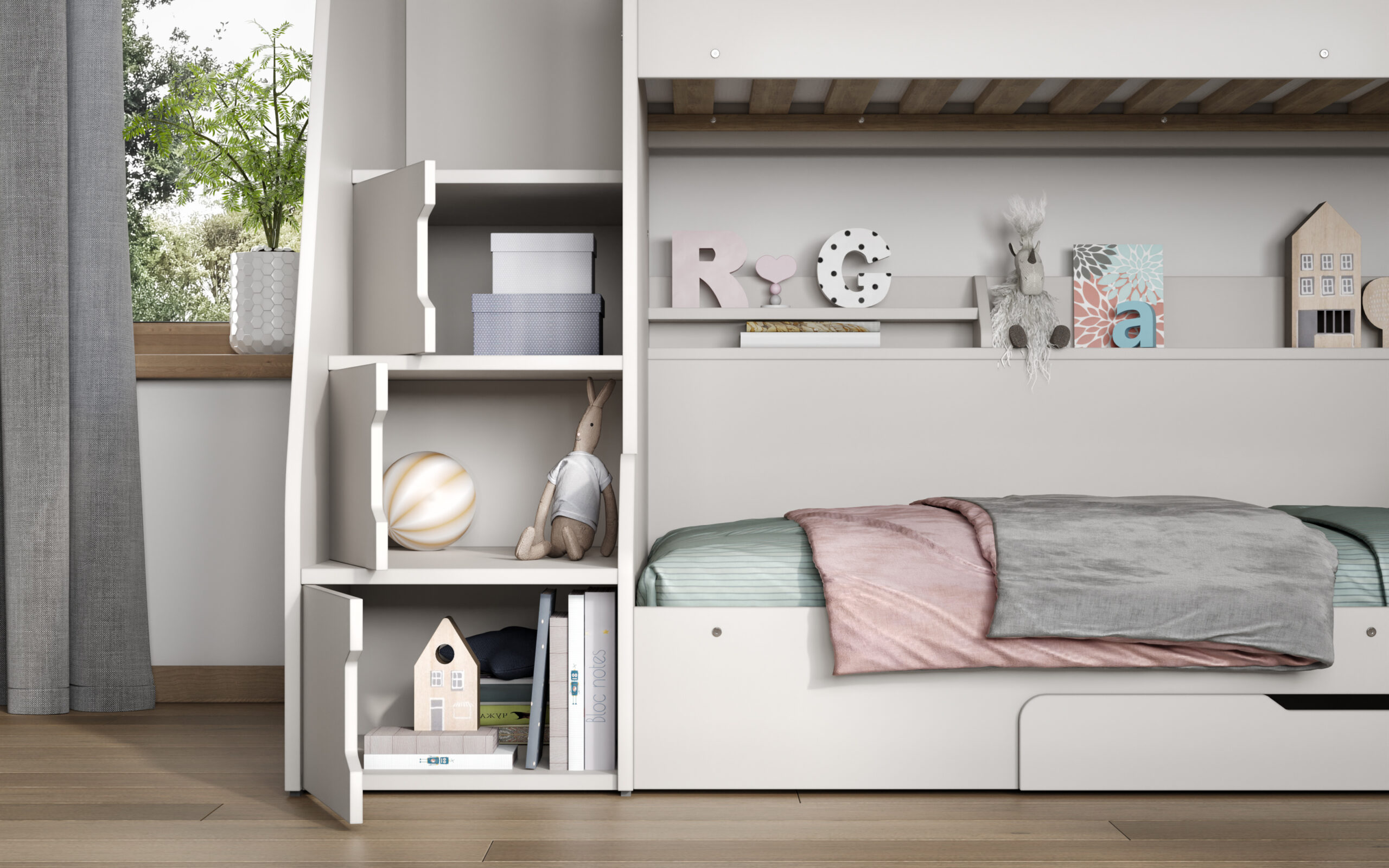 Sherbert Staircase Triple Bunk Bed - White - Image 4